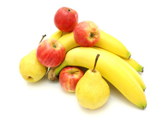 Yellow bananas apples and pears