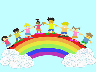 Obraz na płótnie Canvas kids on the rainbow