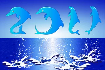 Meubelstickers Dolfijnen springen in het nieuwe jaar © artelis