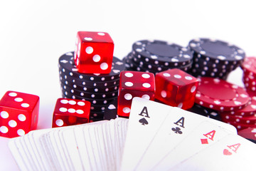 aces, dice and poker chips