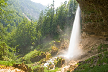 huge waterfall in slovenian julian alps