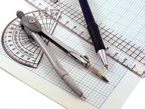 Geometry set & compass on graph paper