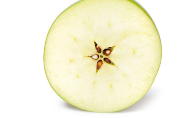 fresh green apple cut into slices. isolated on white background
