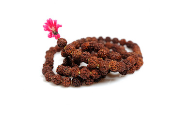 Traditional indian rosary for meditation - mala . isolated on wh