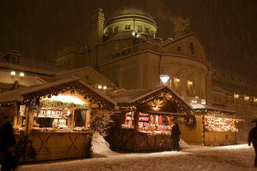 Evening on the snowy Christmas Market