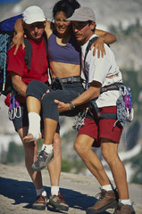 Fototapeta premium Injured climber being rescued.