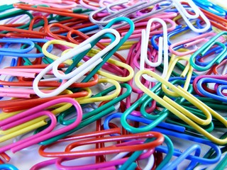 Close up of coloured paper clips
