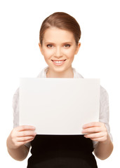 Naklejka premium happy teenage girl with blank board