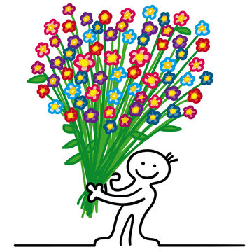figur mit blumenstrauss