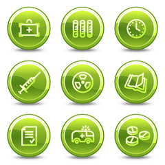 Medicine icons set 1, green circle glossy buttons
