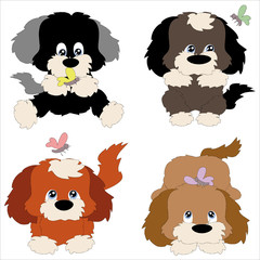 Four  puppies with butterflies.