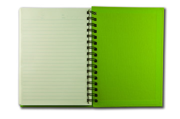 isolated green notebook on white.