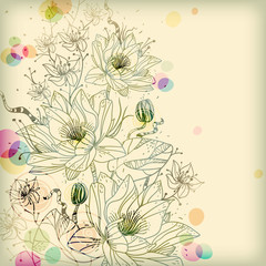 hand-drawn  waterlilies on a bright background