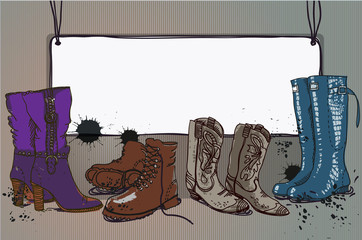 vector frame with hand drawn  shoes