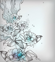 vector background with fantasy hand drawn flowers