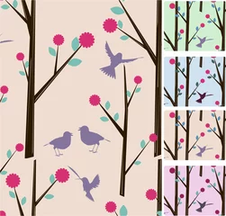 No drill light filtering roller blinds Birds in the wood Nature seamless vector background