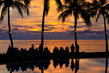 Fototapeta premium Diner on the beach at sunset