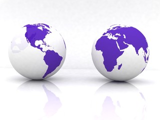 Two globes of Earth, isolated on a white