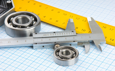 calipers, bearing and square
