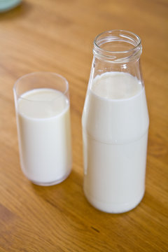 A Traditional Bottle and Glass of Milk