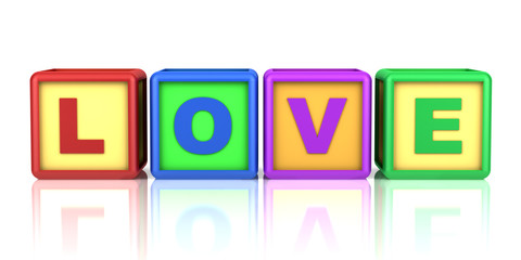 color blocks with word love isolated on white