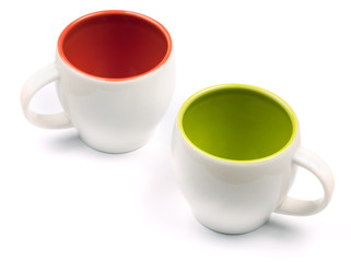 Two empty color coffee cups