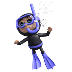 3d Scuba diver swims in the ocean