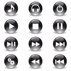 Iconos reproductor de musica multimedia negros