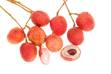 A Bunch Of Lychee Fruits On White background
