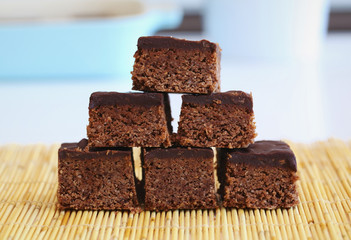 Chocolate and coconut brownies with chocolate ganache