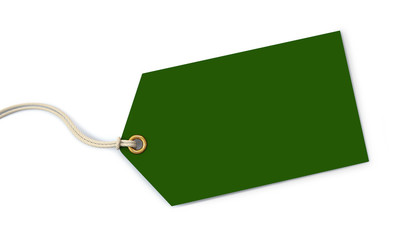 Green tag on white background