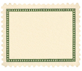 Blank Beige Vintage Postage Stamp Green Vignette Macro, Isolated