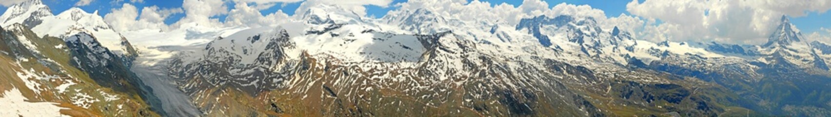 mountain panorama view with glacier and Matterhorn