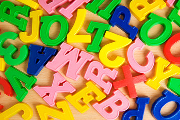 Fototapeta premium Children letters and digits on the table