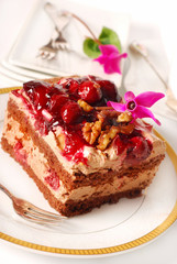chocolate and cherry cake with walnuts