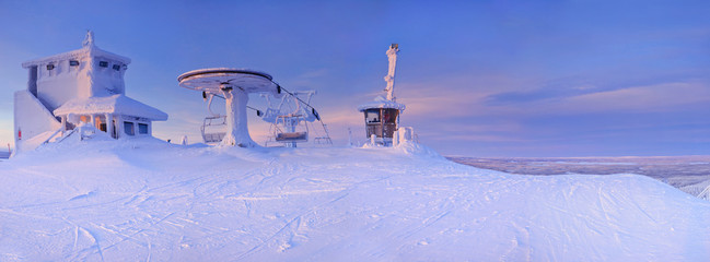 Panorama downhill. Sunset Ruka, Finland