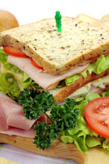 Fototapeta na wymiar Ham And Salad Sandwich