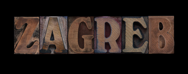 the word Zagreb in old letterpress wood type