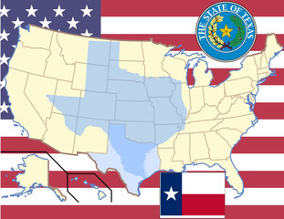 USA state texas flag map seal