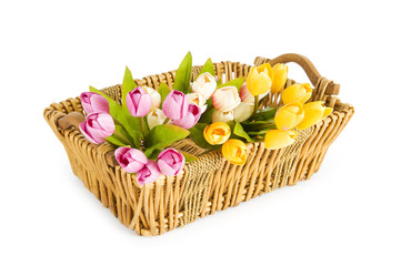 Fototapeta na wymiar Bunch of tulip flowers on the table