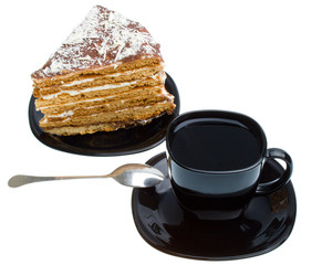 piece of honey cake and tea cup