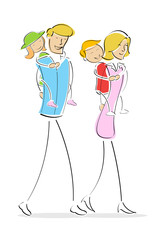 kids enjoying piggy ride with parents