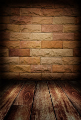 Decorate brick wall and wooden floor