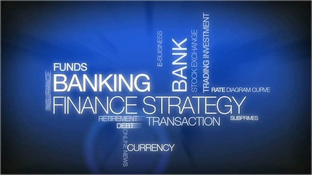 Bank finance tag cloud text animation blue background