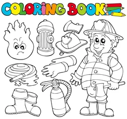 Fotobehang Voor kinderen Coloring book firefighter collection