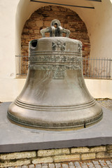 Fototapeta premium Sunday Sofia belfry bell on a pedestal. Novgorod Kremlin