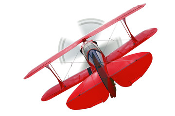 Red biplane rear view isolated