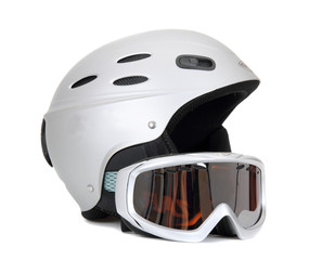 Ski helmet and ski goggles isolated on white background - 27069124