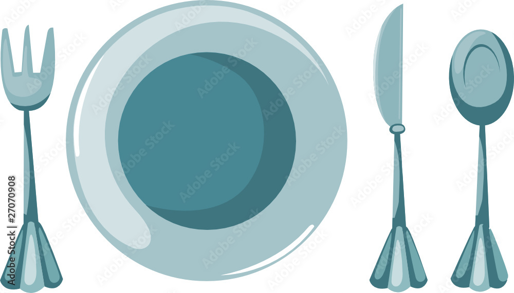 Wall mural empty plate with fork and spoon and knife