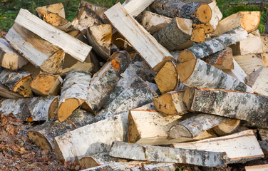 Chopped birch fire wood background